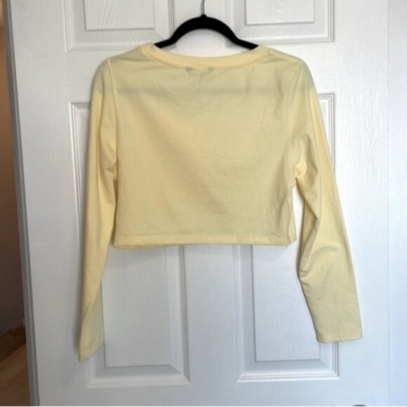❤️ SHEIN CURVE SZ OXL YELLOW LONG SLEEVE CROPPED V-NECK T-SHIRT NWOT - Picture 6 of 7